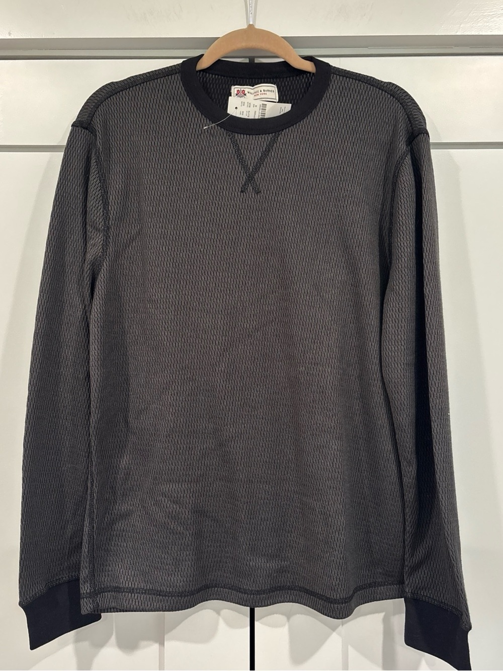 Wallace & Barnes Honeycomb Thermal  Crewneck Black Long Sleeve Waffle Knit Med